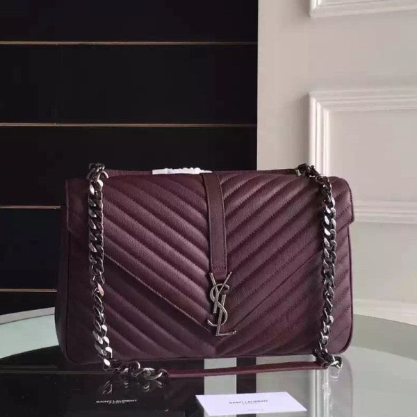 Yves Saint Laurent Large Monogram College Bag in Burgundy Goatskin Discount