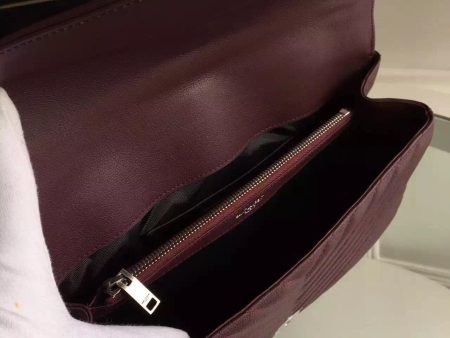 Yves Saint Laurent Large Monogram College Bag in Burgundy Goatskin Discount