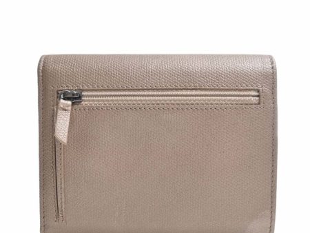 CHANEL Leather Coco Button Trifold Wallet Beige Ladies Cheap