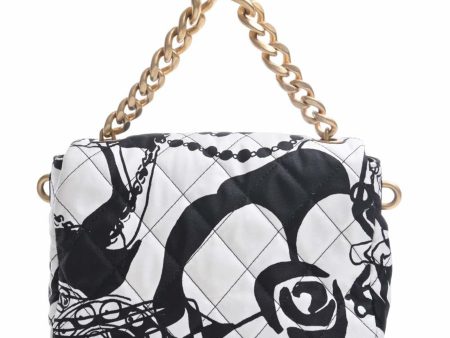 CHANEL Canvas Coco Mark Chain Handbag Black White Ladies on Sale