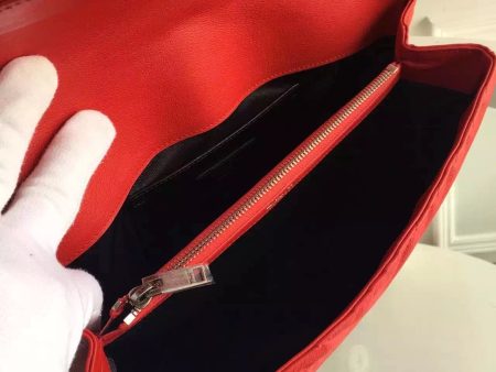 Yves Saint Laurent Large Monogram College Bag in Red Goatskin For Cheap