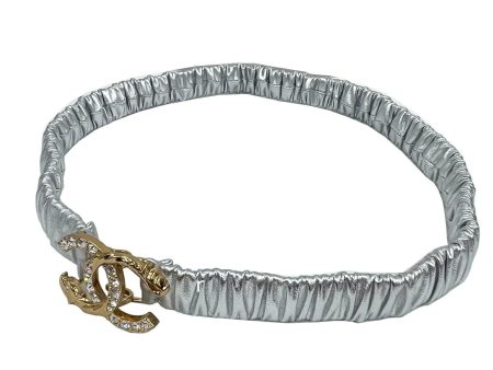 CHANEL Coco Mark Belt Rhinestone Leather A23C AA8829 Size 75 Silver New Ladies For Cheap