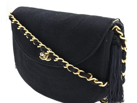 CHANEL Chain Shoulder Bag Coco Mark Tassel Vintage Cotton France Black Gold Hardware Crossbody Turn Lock ChainShoulder Women s Discount