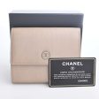 CHANEL Leather Coco Button Trifold Wallet Beige Ladies Cheap