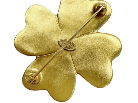 CHANEL Clover Coco Mark Brooch 95P Gold Ladies Fashion