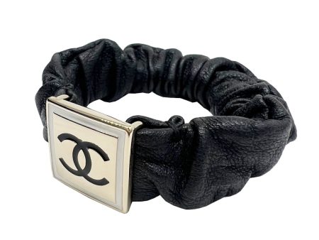 CHANEL Scrunchie B21B Coco Mark Hair Tie AB6832 Leather Black Women s Online Sale